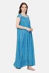 Naidu Hall Cotton Full Length Nightdress - Blue — thumbnail 3