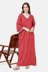 Naidu Hall Cotton Full Length Nightdress - Red — thumbnail 6