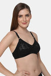 Intimacy Double Layered Non Wired Full Coverage Lace Bra - Black — thumbnail 2