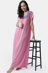 Secret Wish Knit Cotton Full Length Nightdress - Pink — thumbnail 4