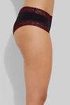 Zivame Soft Stretch Cotton Low Rise Cheeky Brief-Red N Black Printed Lace — thumbnail 3