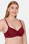 Komli Padded Non Wired Full Coverage T-Shirt Bra - Wine — thumbnail 3