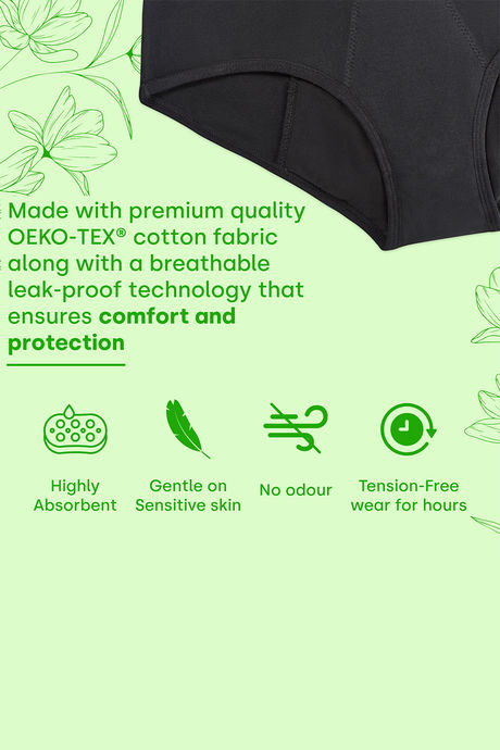 HealthFab Medium Rise Full Coverage Hipster Period Panty - Black — image 7