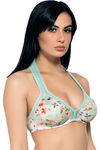 InnerSense Organic Cotton Wirefree Removable Cookie Floral Print Halter Neck Bra - Aqua Green — thumbnail 2