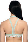InnerSense Organic Cotton Wirefree Removable Cookie Floral Print Halter Neck Bra - Aqua Green — thumbnail 3