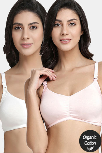 InnerSense Organic Cotton Anti Microbial Soft Nursing Bra With Removable Pads ( Pack Of 2) - Multicolor
