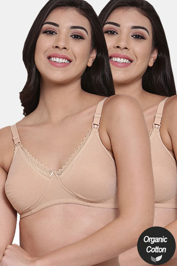 InnerSense Organic Anti Microbial Laced Soft Nursing Bra (Pack Of 2) - Skin
