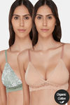 InnerSense Organic Cotton Anti Microbial Non Wired Triangular Lace Band Bralette (Pack Of 2) - Multicolor — thumbnail 1