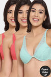 InnerSense Organic Cotton Anti Microbial Laced Cushioned Padded Underwired Bra (Pack Of 3) - Multicolor — thumbnail 1