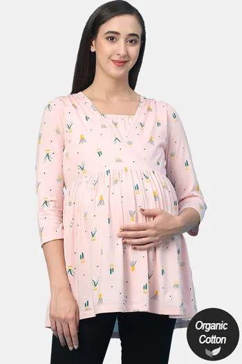 InnerSense Maternity Bamboo Cotton Loungewear Top - Pink Dogwood