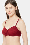 Juliet Single Layered Non Wired Medium Coverage Lace Bra - Maroon — thumbnail 2