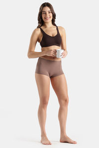 Jockey Wirefree Non Padded Super Combed Cotton Elastane Stretch Full Coverage Everyday Bra with Concealed Shaper Panel - Coffee — thumbnail 4