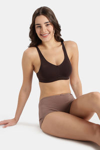 Jockey Wirefree Non Padded Super Combed Cotton Elastane Stretch Full Coverage Everyday Bra with Concealed Shaper Panel - Coffee — thumbnail 5