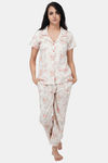 House of Artemis Knit Cotton Pyjama Set - Peach White — thumbnail 1
