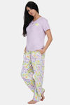 House of Artemis Knit Cotton Pyjama Set - Purple White — thumbnail 2