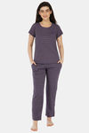 House of Artemis Knit Cotton Pyjama Set - Dark Purple — thumbnail 1