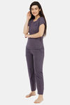 House of Artemis Knit Cotton Pyjama Set - Dark Purple — thumbnail 2