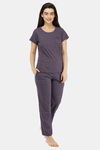House of Artemis Knit Cotton Pyjama Set - Dark Purple — thumbnail 3