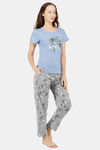 House of Artemis Knit Cotton Pyjama Set - Blue And Grey — thumbnail 2