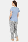 House of Artemis Knit Cotton Pyjama Set - Blue And Grey — thumbnail 4
