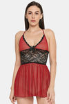XIN Polyester Babydoll with Thong - Maroon — thumbnail 1