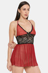 XIN Polyester Babydoll with Thong - Maroon — thumbnail 2
