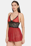 XIN Polyester Babydoll with Thong - Maroon — thumbnail 3