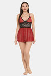 XIN Polyester Babydoll with Thong - Maroon — thumbnail 5