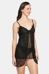XIN Polyester Babydoll with Thong - Black — thumbnail 2