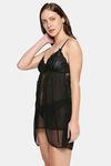 XIN Polyester Babydoll with Thong - Black — thumbnail 3