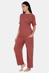 The Kaftan Company Cotton Pyjama Set - Rust Red — thumbnail 2