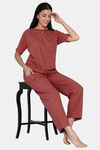 The Kaftan Company Cotton Pyjama Set - Rust Red — thumbnail 4