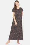 The Kaftan Company Floral Cotton Full Length Nightdress - Black — thumbnail 1