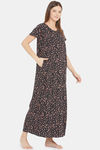 The Kaftan Company Floral Cotton Full Length Nightdress - Black — thumbnail 2
