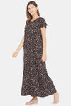 The Kaftan Company Floral Cotton Full Length Nightdress - Black — thumbnail 3