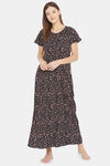 The Kaftan Company Floral Cotton Full Length Nightdress - Black — thumbnail 5
