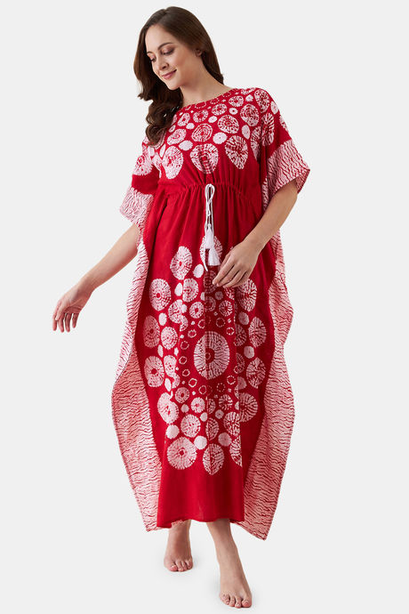 The Kaftan Company Cotton Full Length Nightdress - Red — image 5