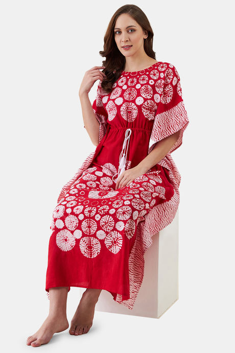 The Kaftan Company Cotton Full Length Nightdress - Red — image 6