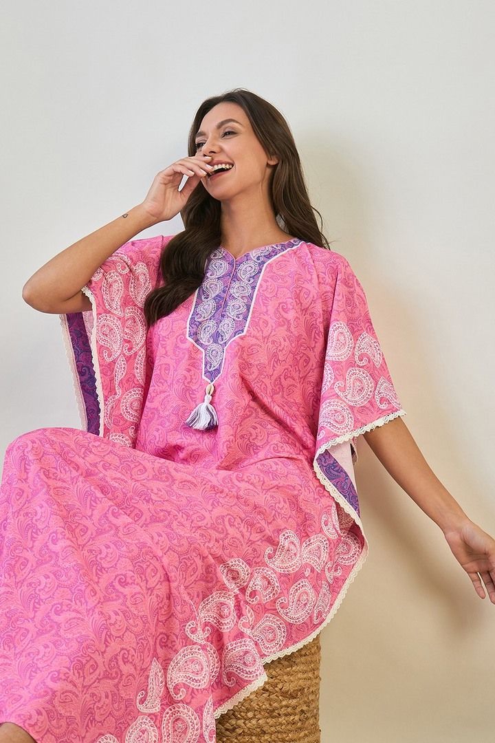 The Kaftan Company Pink Paisley Loungewear Kaftan - Pink — image 5
