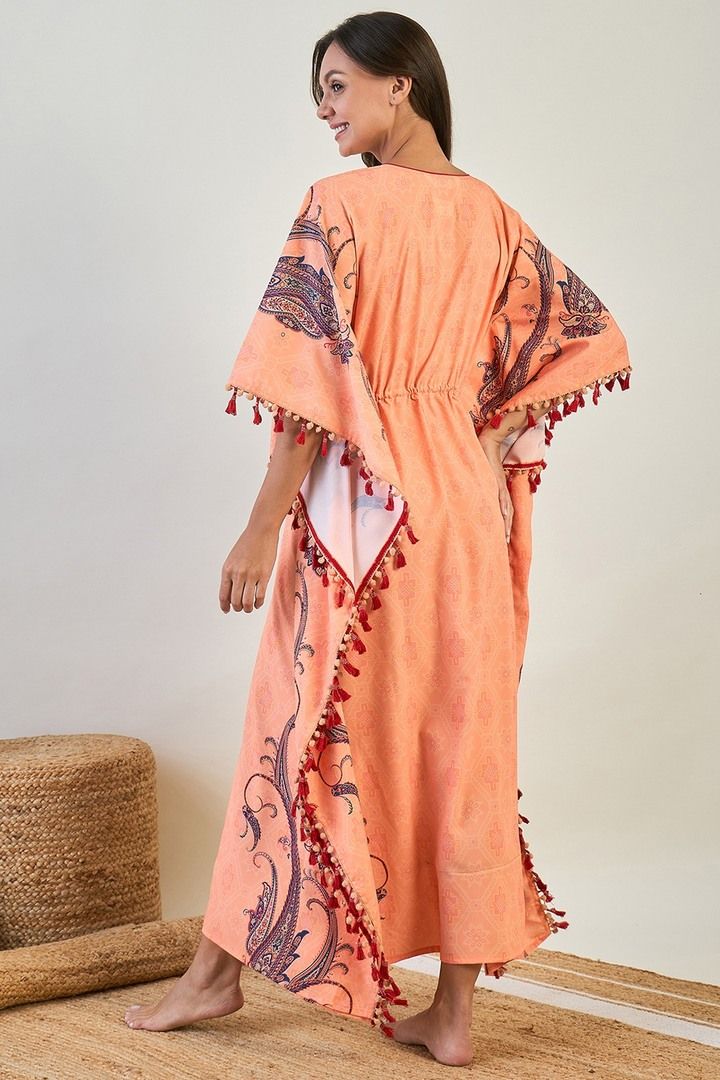 The Kaftan Company Peach Paisley Border Kaftan - Orange — image 3