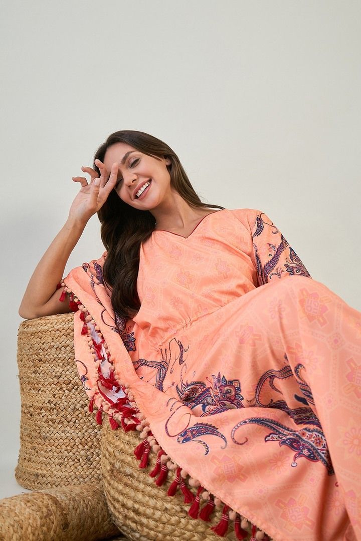 The Kaftan Company Peach Paisley Border Kaftan - Orange — image 5