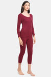Kanvin Thermal Polyester Cotton Pyjama Set - Maroon — thumbnail 2