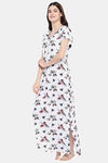 Klamotten Rayon Printed Nightdress-White — thumbnail 3