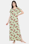 Klamotten Rayon Printed Nightdress-Green — thumbnail 1