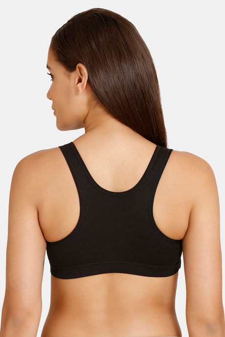 Lady Lyka Medium Impact Seamless Cotton Sports Bra - Black — image 2