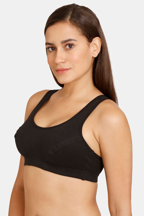 Lady Lyka Medium Impact Seamless Cotton Sports Bra - Black — image 4