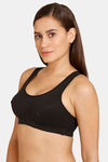 Lady Lyka Medium Impact Seamless Cotton Sports Bra - Black — thumbnail 4