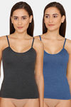 Lady Lyka Cotton Camisole (Pack of 2) - Black Blue — thumbnail 1
