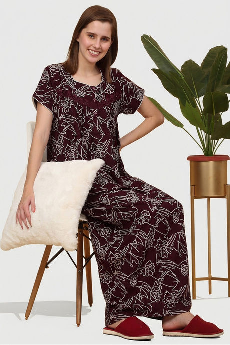 Sweet Dreams Printed Full Length Nightdress - Maroon Buy Sweet Dreams Printed Full Length Nightdress - Maroon