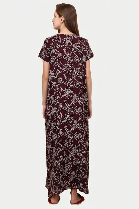 Sweet Dreams Printed Full Length Nightdress - Maroon — image 2